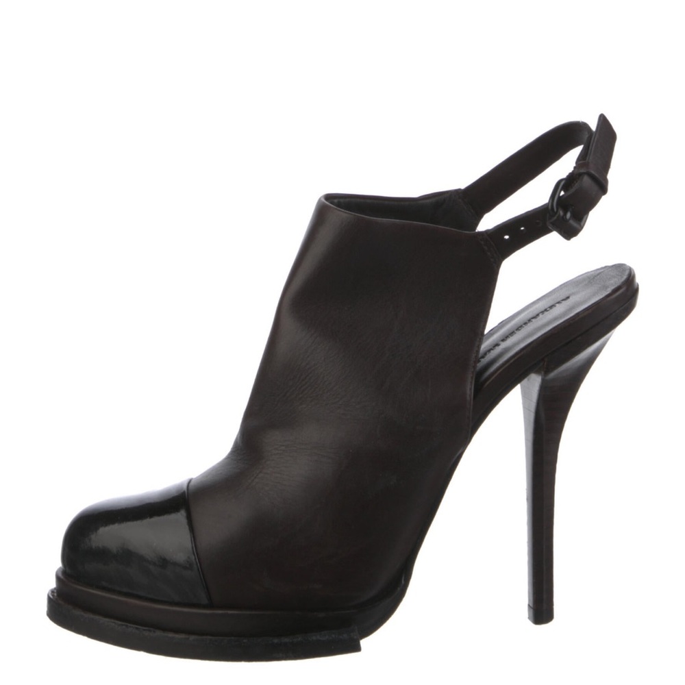 Alexander Wang Black Dark Brown Leather Slip On Buckle Slingback High Heels.